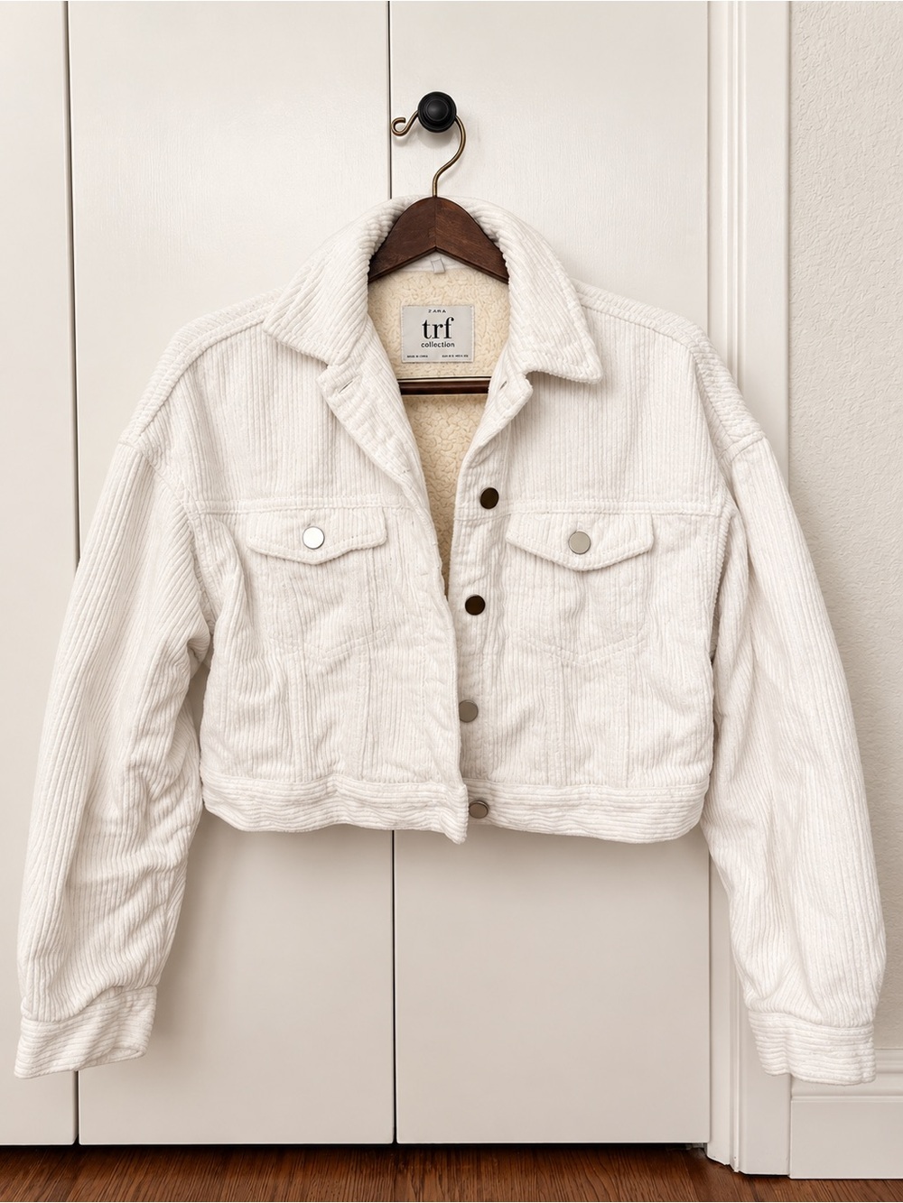 Zara TRF Cream Corduroy Sherpa Cropped Jacket